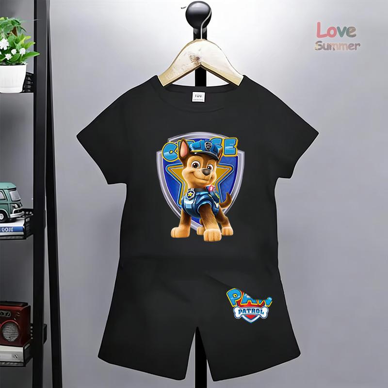 Chase Print T-Shirt Shorts Anzüge, Geeignet für Jungen Paw Patrol Perfekt für Alltags-Kleidungssets Freizeitkleidung Outdoor-Aktivitäten