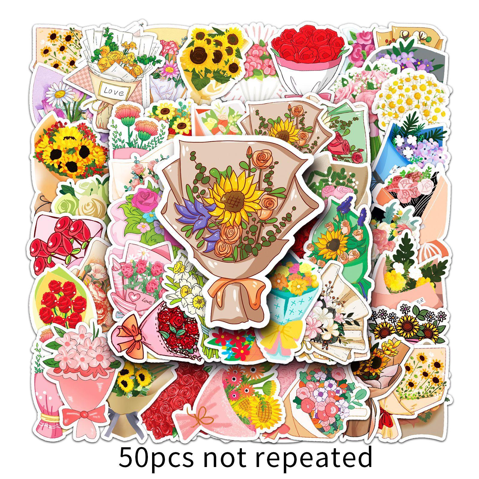 

50 букетов дудл личность мультяшные маленькие свежие цветы DIY наклейки на стакан для воды, мобильный телефон, чемодан, водонепроницаемые