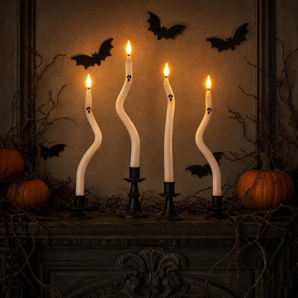 Halloween Candles with Faces and 4 Light-Up - Requires 1 AAA Battery (Batteries Not Included)