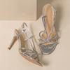 Fashion Luxury Rhinestone Narrow Strap Designer Heeled Sandals Women Summer Sexy Open Toe Silver High Heels Elegant Party Wedding Shoes