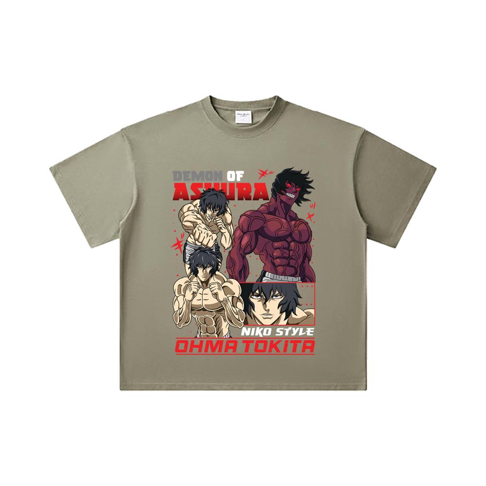 260 GSM Double Yarn 32 Count 100% Cotton Baki V5 Ohma Print Unisex Heavy Cotton T Shirt