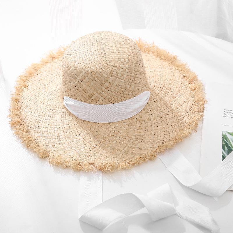 Big Brimmed Seaside Sun Hat Summer Sun Protection Beach Vacation Beach Hat Small Fresh Strap Lafite Straw Hat Female Summer