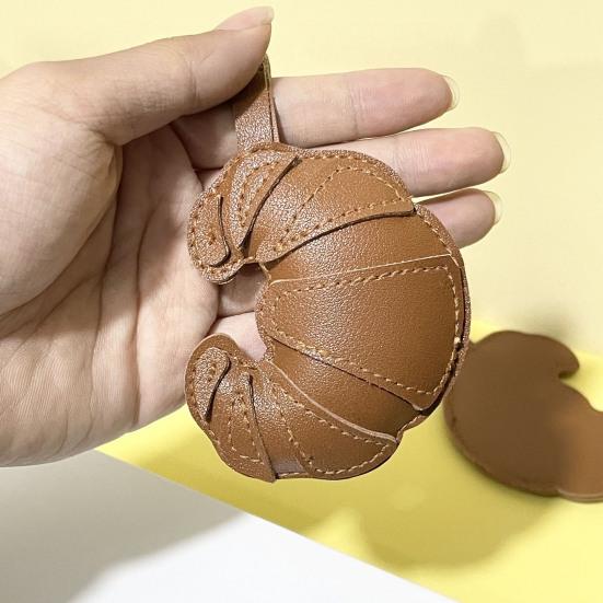 Croissant Pendant Bag Charm Croissant Shaped Keychain Pendant Faux Leather Croissant Charm for Backpack Keyring