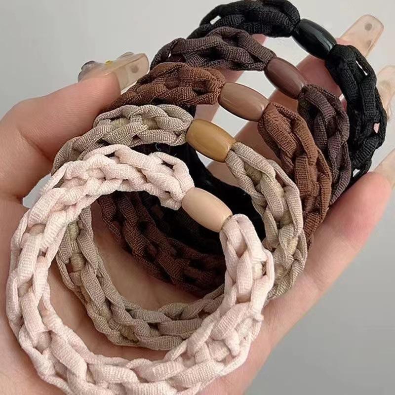 Korean Style Braided Hair Tie Scrunchie - High Ponytail Leather Cover, Customizable Logo