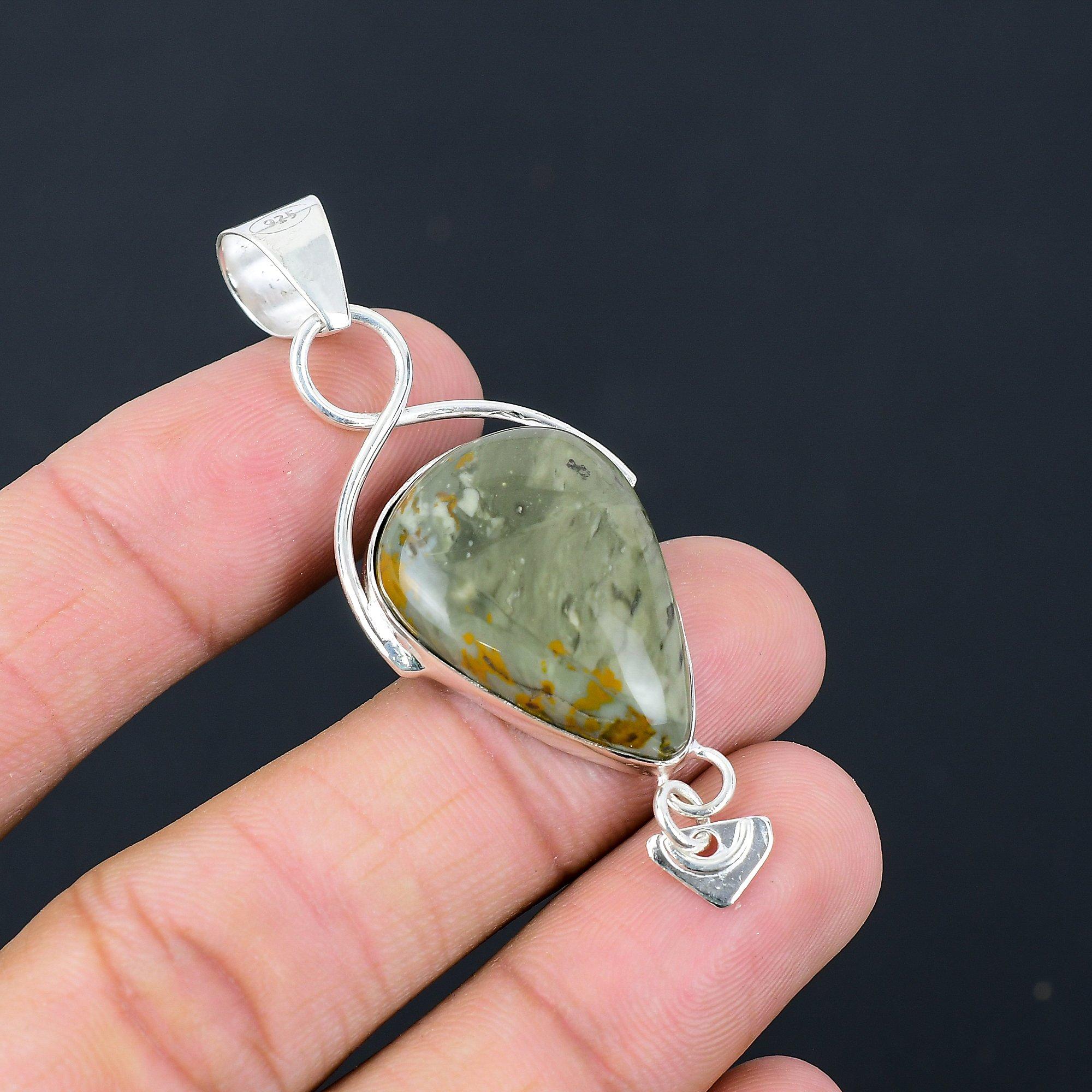 Mothers day Deal Polychrome Jasper Gemstone 925 Silver Trendy Pendant Jewelry