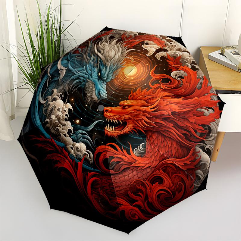 

Yin Yang Dragons: Harmony in Motion, Artistic Wall Decor Umbrella, Cute Umbrella with Cute Design, Portable 3-Fold Compact Umbrella for Men & Women,