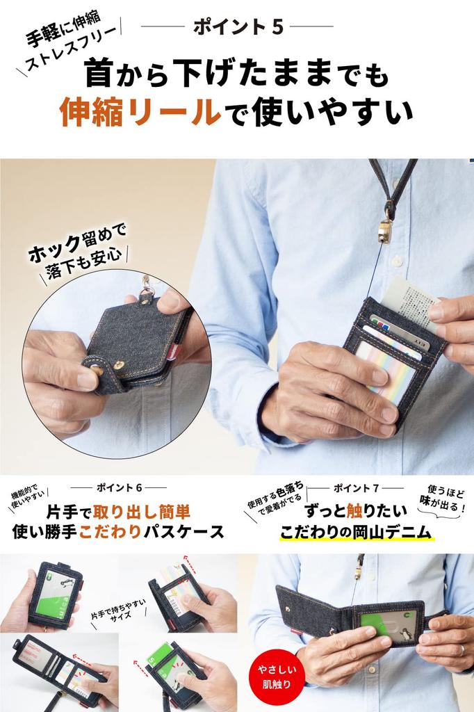 Etui Pass Case Okayama Denim z bębenkiem Bifold Indigo Blue [Need Network] Męskie