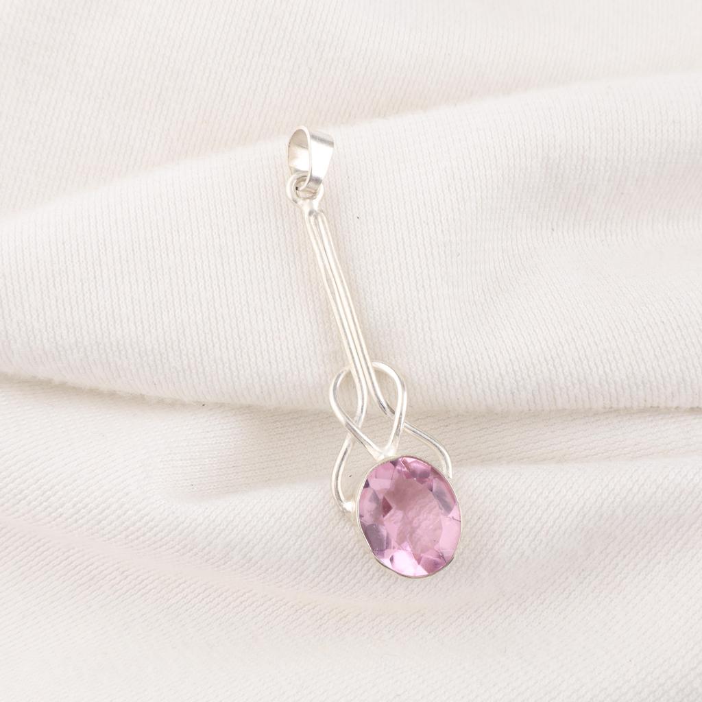 Morganite Pendant, Handmade Gemstone 925 Solid Sterling Silver Pendant Dainty Jewelry, For Engagement Gift