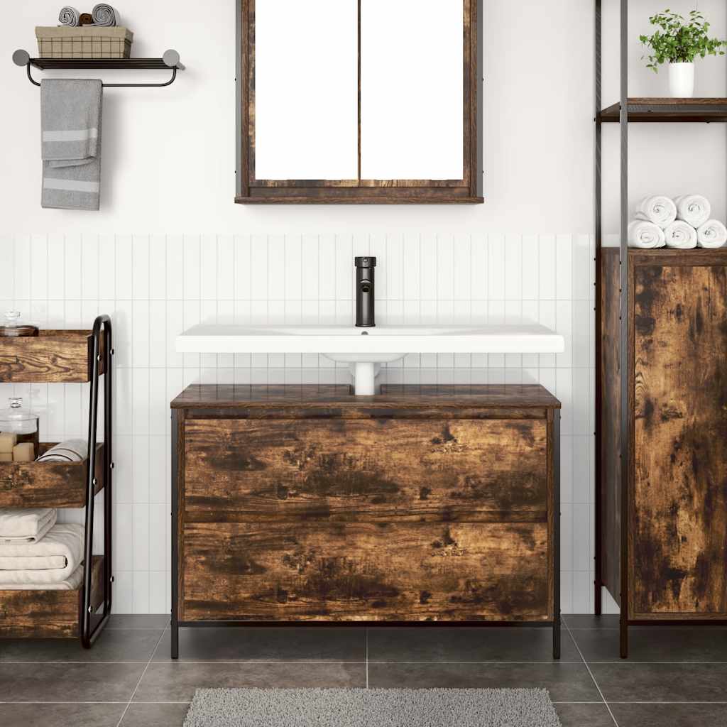 Washbasin Cabinet with Drawers Smoked Oak