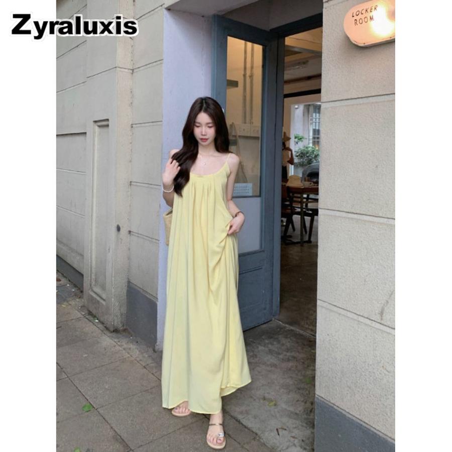 Beach Vacation Style Yellow Strappy Sundress for Women Summer Loose Casual Beach Skirt Fairy S жёлтый