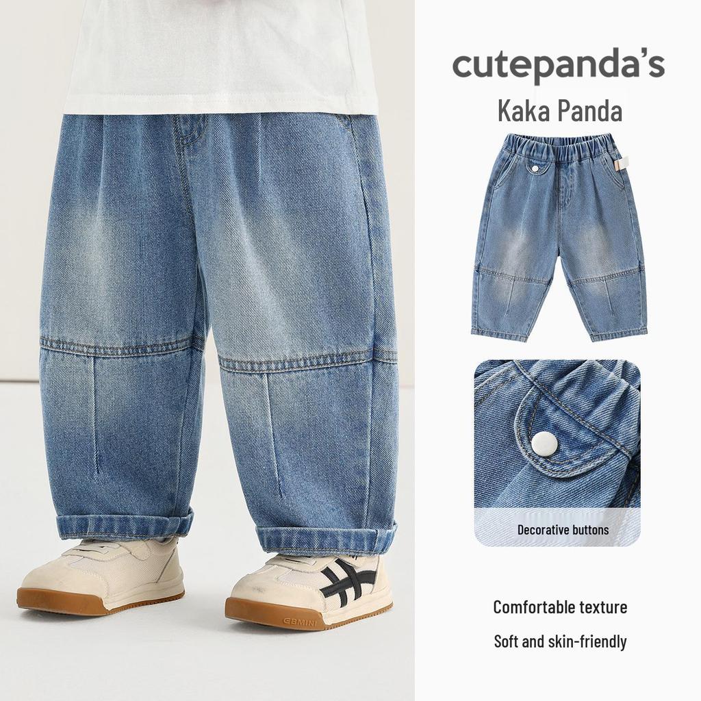 Kaka Panda Kids' Spring Jeans: Trendy Long Pants for Boys & Girls, Ideal for Toddlers In Spring & Autumn.