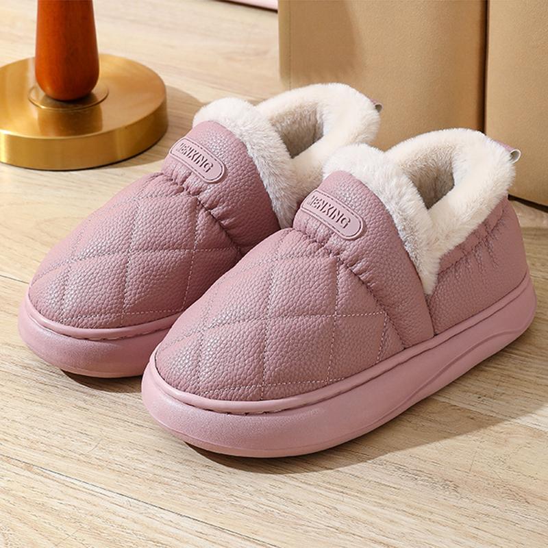 Móda PU kůže silná platforma chlupaté pantofle zima nové voděodolné ne hřejivé pantofle volný čas vnitřní domov bavlněné pantofle dámské
