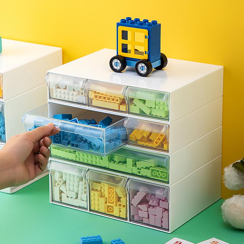 Stolní zásuvka Úložný box Stohovatelný organizér stavebních bloků Transparentní zásobníky na hračky Lego Sundries Koše na domácí kosmetiku