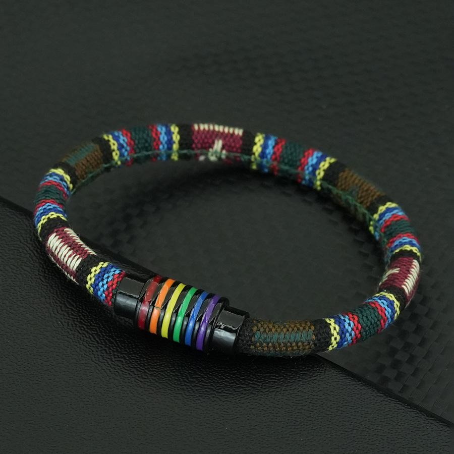 

Noter New Bohemian Fabric Rope Bracelet Men Women Rainbow Color Magnet Buckle Bangle Multiple Sizes Meditation Healing Braslet S 18.5cm 7.3Inch темно-зеленого