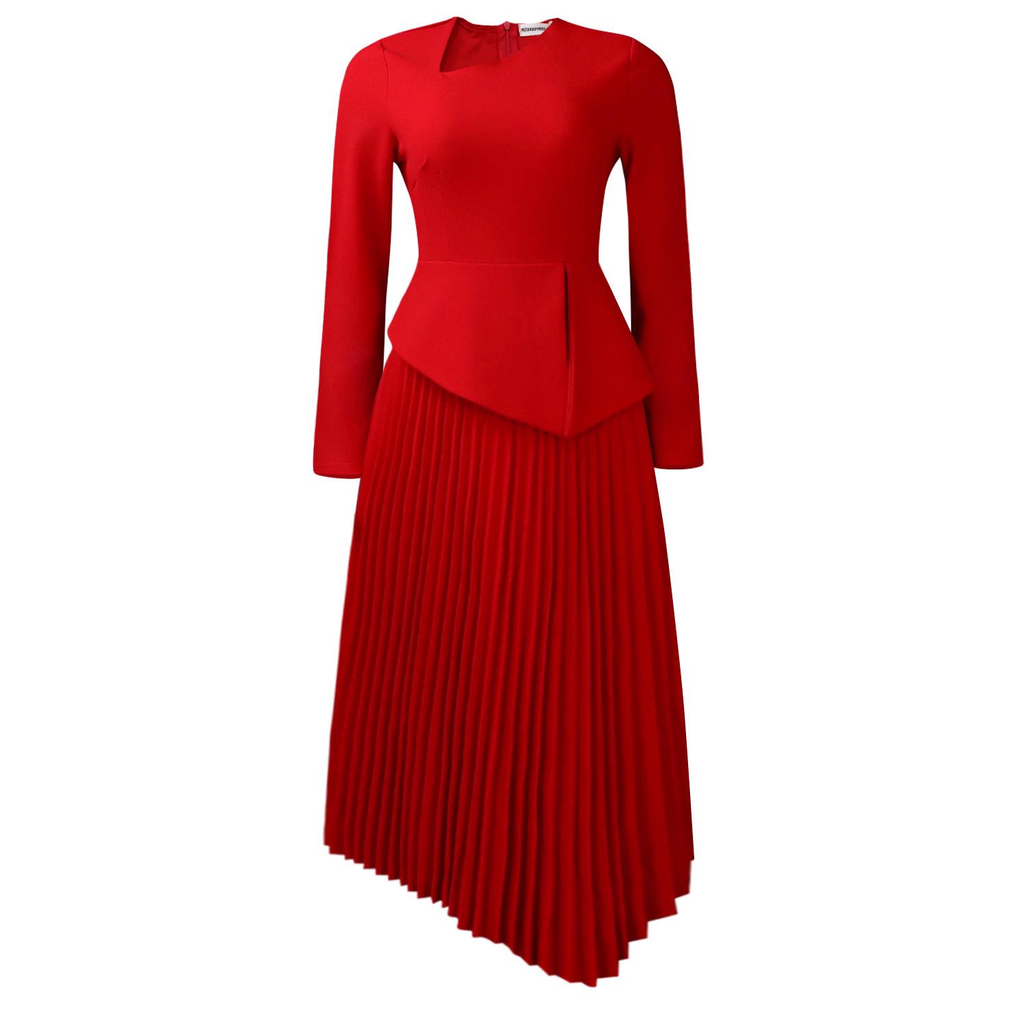 D617 Women s Spring 2026 Elegant One-shoulder High-waist Mid-length Dress L красный