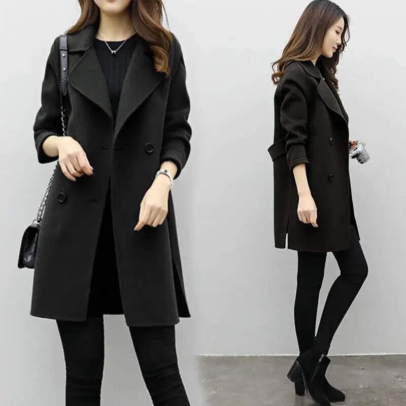 Women Spring Autumn Korean Style Simple Slimming Casual Mid-Length Double-Breasted Jacket