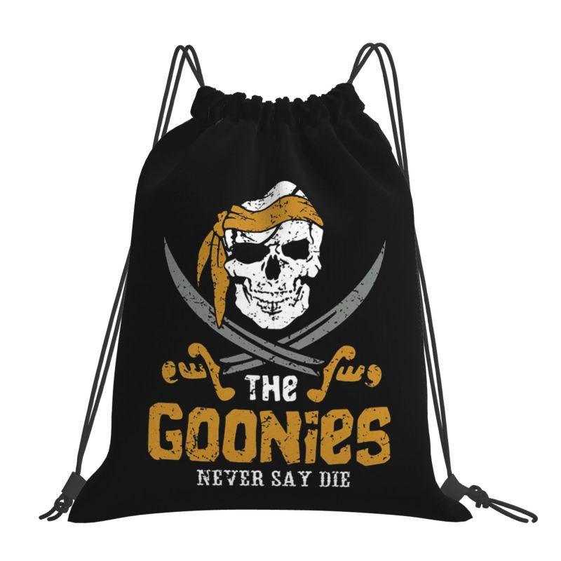 Custom The Goonies Never Say Die Drawstring Bags Women Men Foldable Sports Gym Sackpack Gothic Pirate Skull Training Backpacks