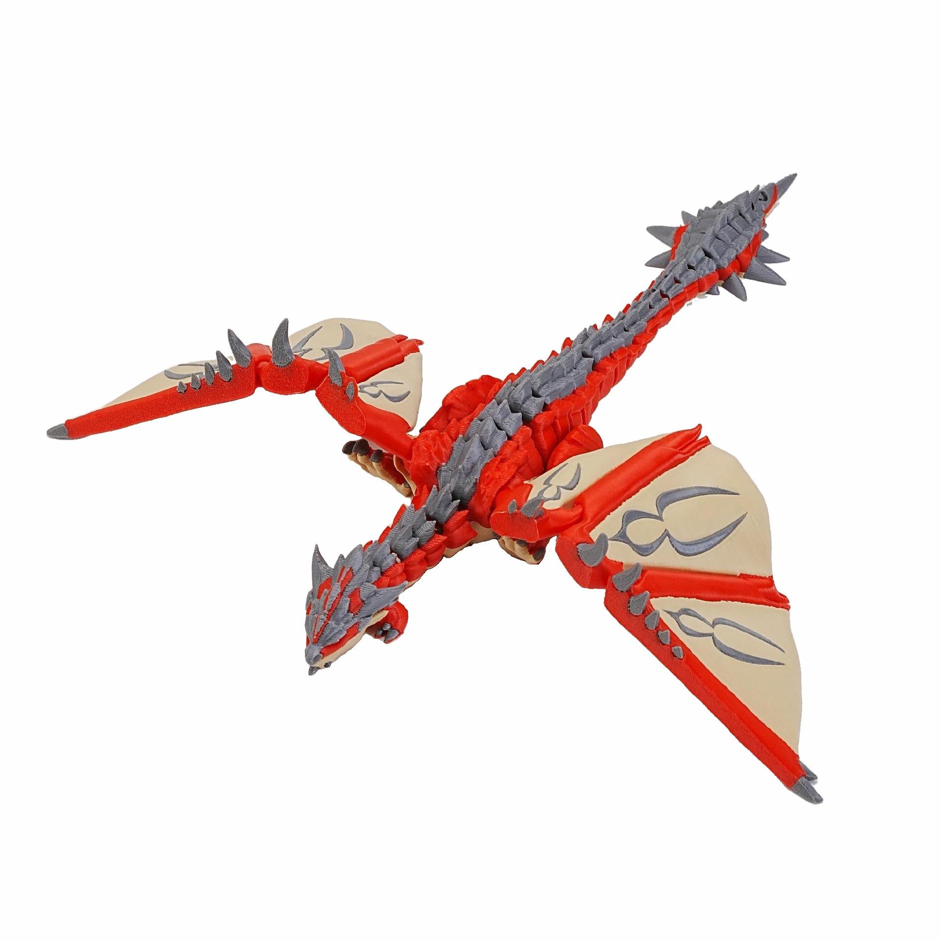 3D Printed Flame Devil Dragon Toy Joint Movable Simulation Animal Flying Dragon Model Home Decor Ornaments Kids Collection Gift