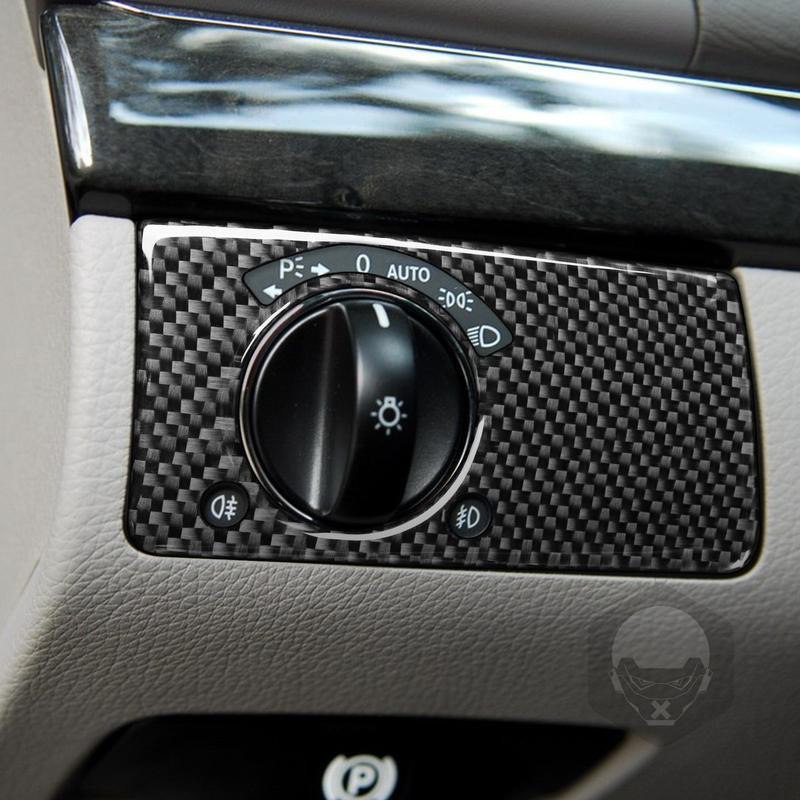 For Benz E-Class W211 2003-2009 Real Carbon Fiber Modification Headlight Switch Trim Cover Interior Car Accessories Sticker