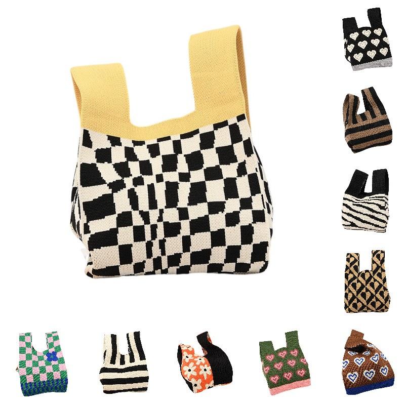 Durable Polyester Fabric Knitted Handheld Bag In 10 Colors For Women
