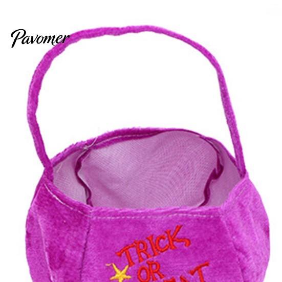 Cute Holiday Gift Bags Halloween Pumpkin Candy Bag, Cartoon Velvet Plush Treat Tote for Toddler Pouch Kids, Reusable Trick or Handbag, Party