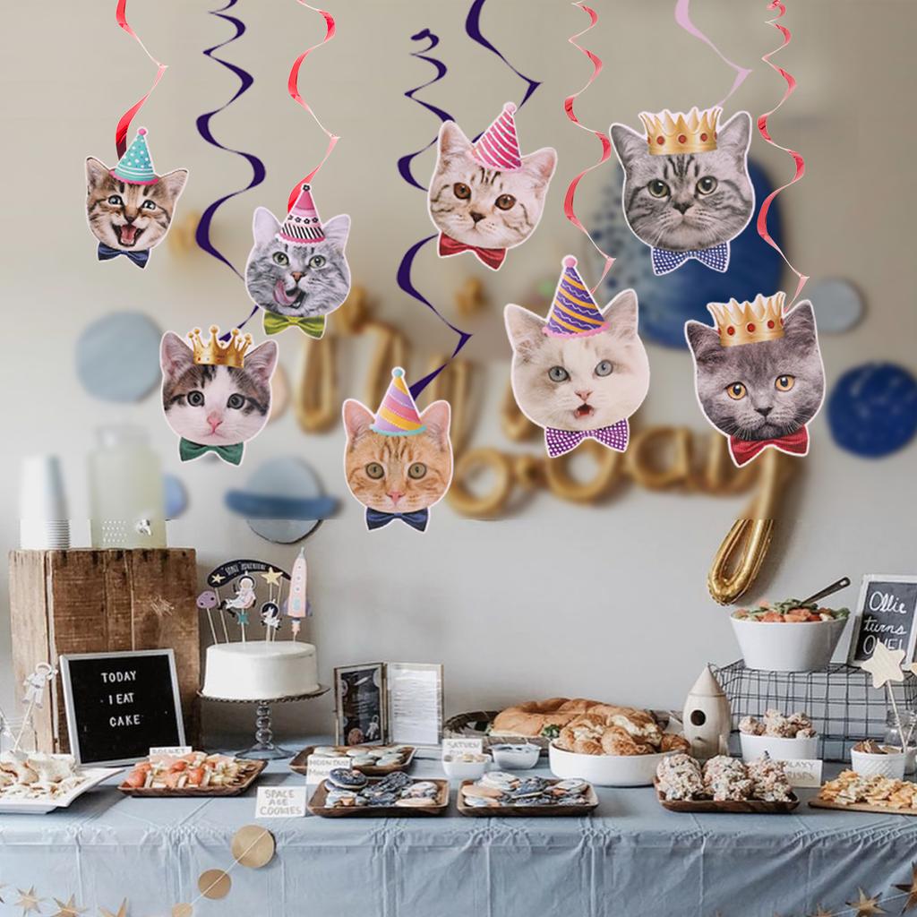 Pet Cats Theme Happy Birthday Party Decoration Bunting Banner Pull Wall Flags Garland for Cat Birthday Decoration Supplies