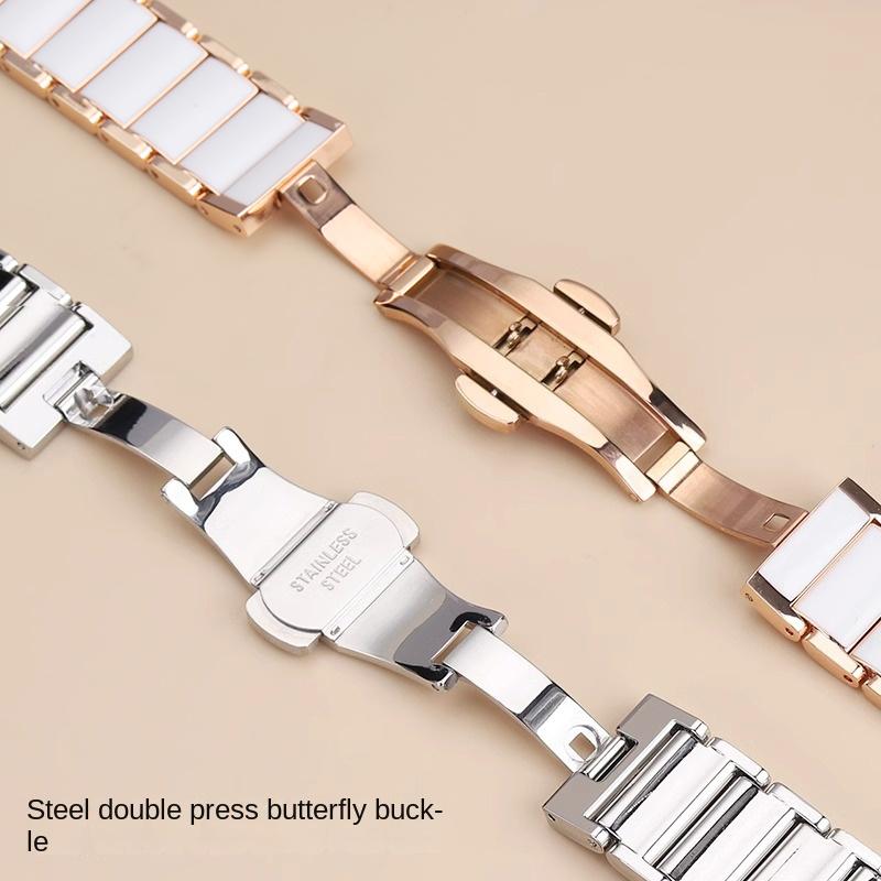 18mm Ceramics Bracelet Strap For Garmin Forerunner 255S/265S Music, Venu 2S/3S, Vivoactive 4S/Vivomove 3S Butterfly Buckle Replacement Wristband Belt
