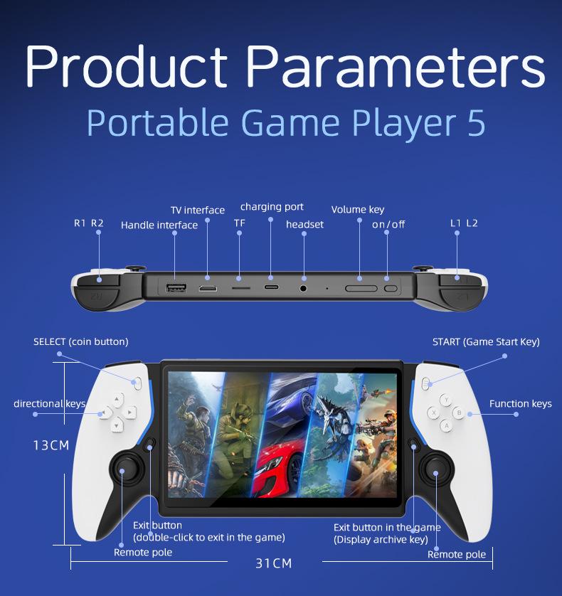 Cross-Border Open Source Handheld Game Console - PS5 HD Arcade, Two-Player GBA Support