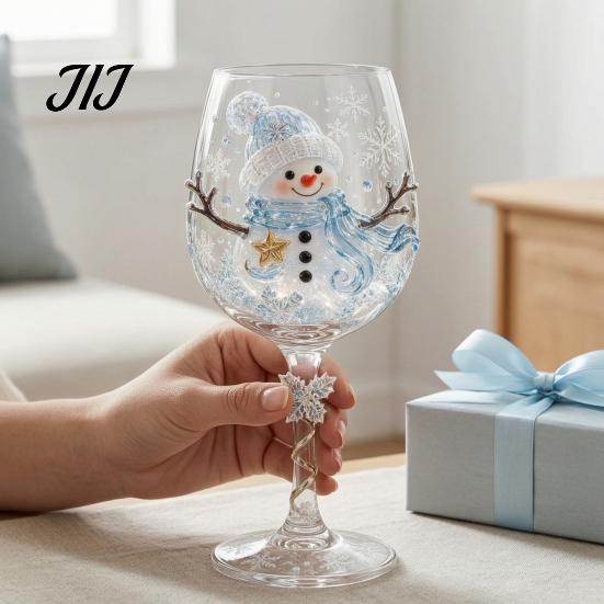 Dekorative Winter-Trinkbecher Weihnachten Stiel-Weinglas, Schneemann/Weihnachtsmann-Kranz/Elch/Weihnachtsbaum Handbemalt, Einzigartige Tauschgeschenke Kreativ