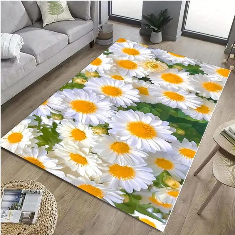 Colourful Daisy Wild Plant 3D Carpet Rug for Home Living Room Bedroom Sofa Doormat Decor,kids Play Area Rug Non-slip Floor Mat