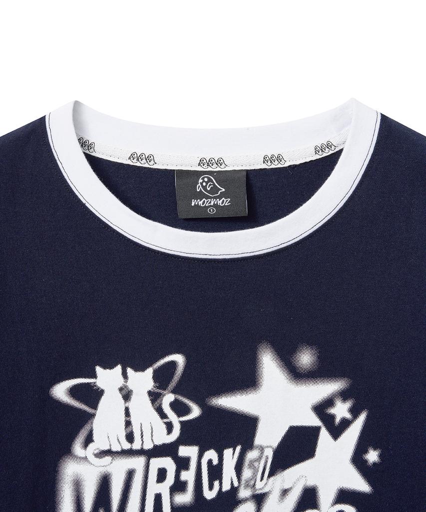MOZMOZ Wicked Graphic Ringer T-Shirt Navy