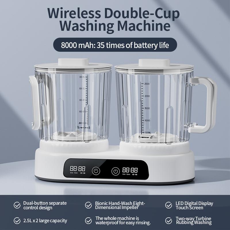 

Portable Wireless Dual-Cup Washing Machine U10 8000mAh Rechargeable 2.5L×2 IPX4 Waterproof Mini Laundry Washer