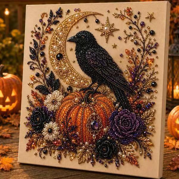 DIY Halloween Pearl Painting Raven Pumpkin Diamond Art Kit Handmade Festival Decoration 30x40cm