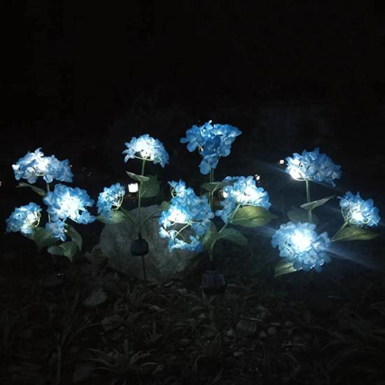 Fairy Hydrangea Light, LED Solar Powered Outdoor Garden Stake Lights  Artificial Hydrangea Flower Light for Path Yard Walkway Patio