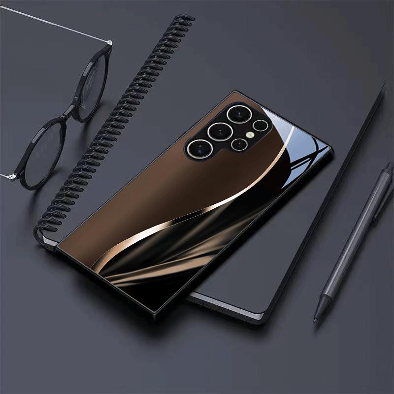 Braunes Muster Design Glas Handyhülle geeignet für Samsung Galaxy S26 S25 S24 S23 S22 S20 FE/Ultra/Plus Anti-Drop-Rückseite