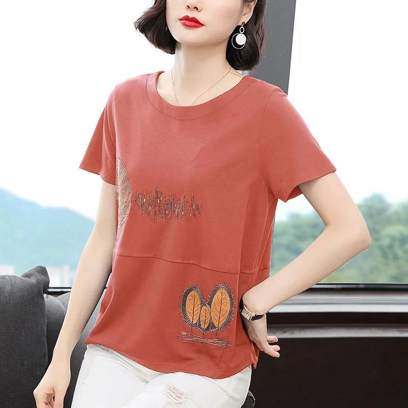 Women's Summer Loose Short-sleeved T-shirt Temperament Embroidery Round Neck Blouse