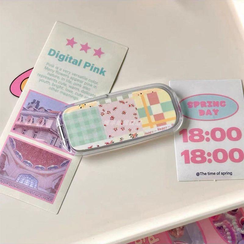 Pink Makeup Mirror Folding Invisible Cartoon Phone Holder Cute And Portable Back Sticker New Desktop Universal Adhesive Support