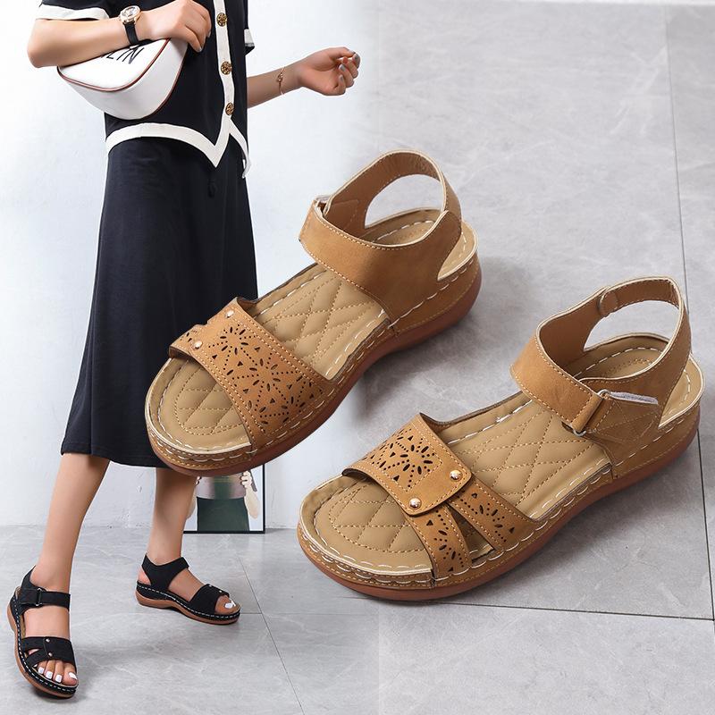 Women's Summer Flat Casual Velcro Sandals with Exposed Toes and Fish Mouth Women's Shoes