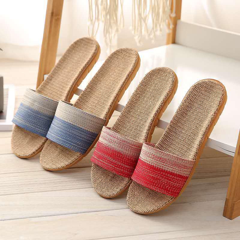 Lniano-bawełniane antypoślizgowe kapcie domowe dla mężczyzn i kobiet - gruba podeszwa na drewniane podłogi, idealne na lato
