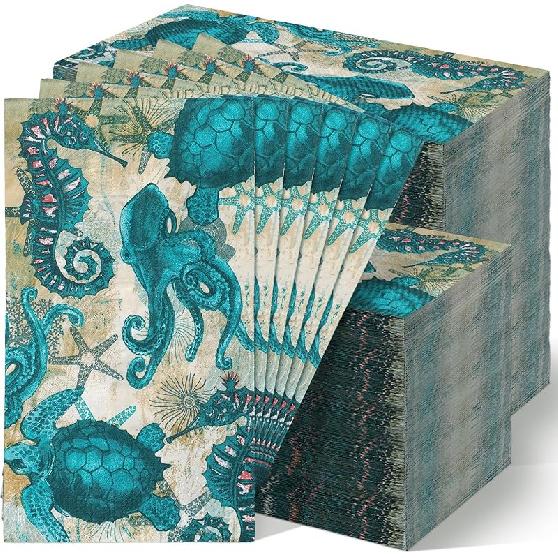 Sinmoe 200 Pcs Disposable Guest Napkins Summer Beach Hand Towels for Bathroom 2 Ply Disposable Paper Napkin for Beach Party Beach Paper Guest Towels