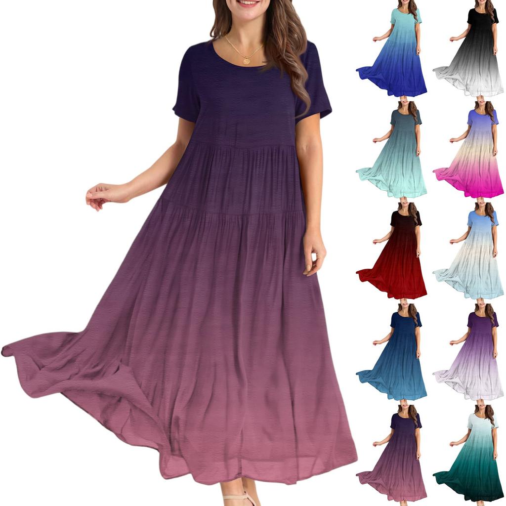 Women's Fashion Casual Loose Gradient Printed Short Sleeve Dress