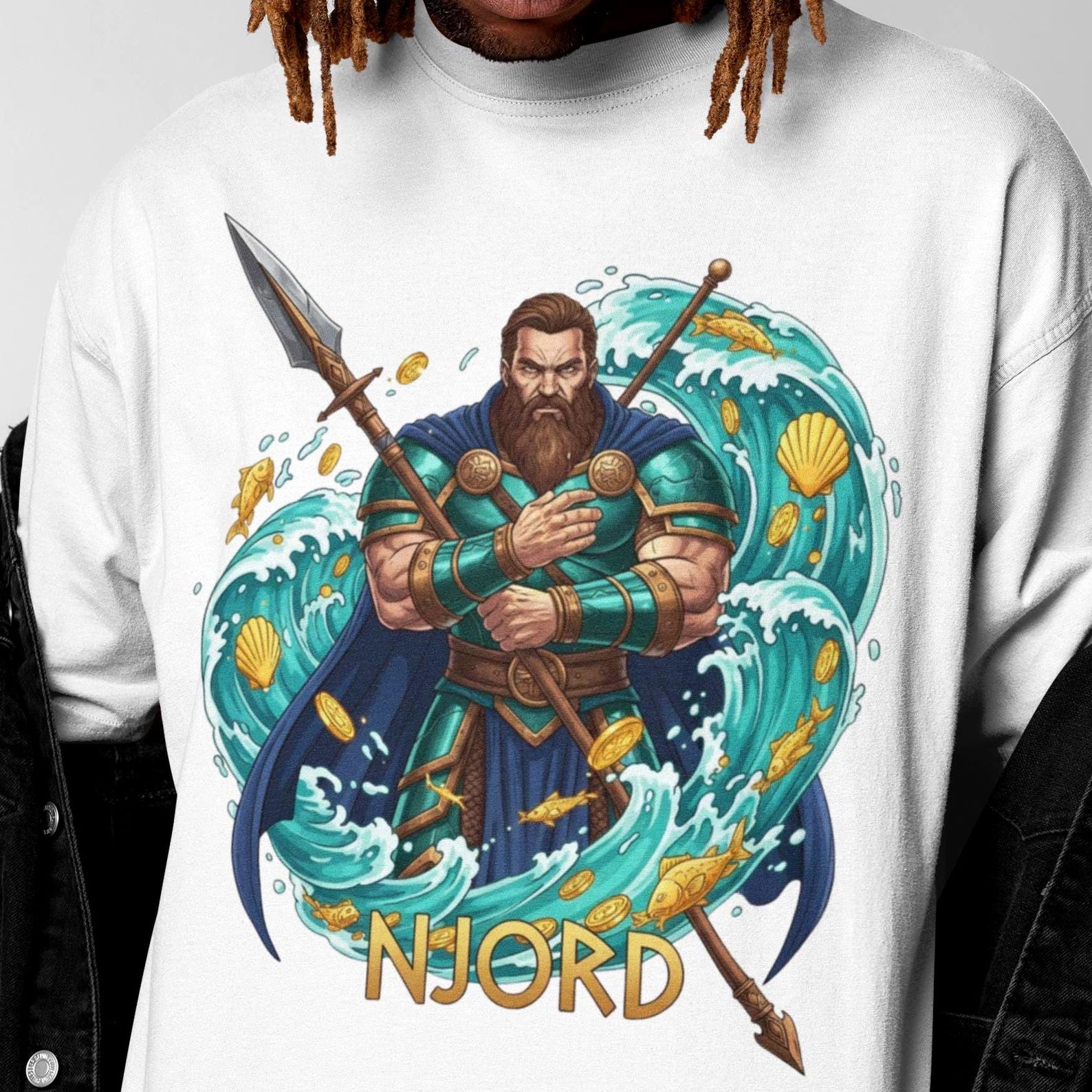 Njord Norse God T-Shirt | Ocean Mythology Tee L