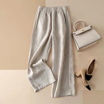 Drape Cotton Linen Wide Leg Pants Women's Summer Loose Slimming High Waist Thin Straight Casual Pants