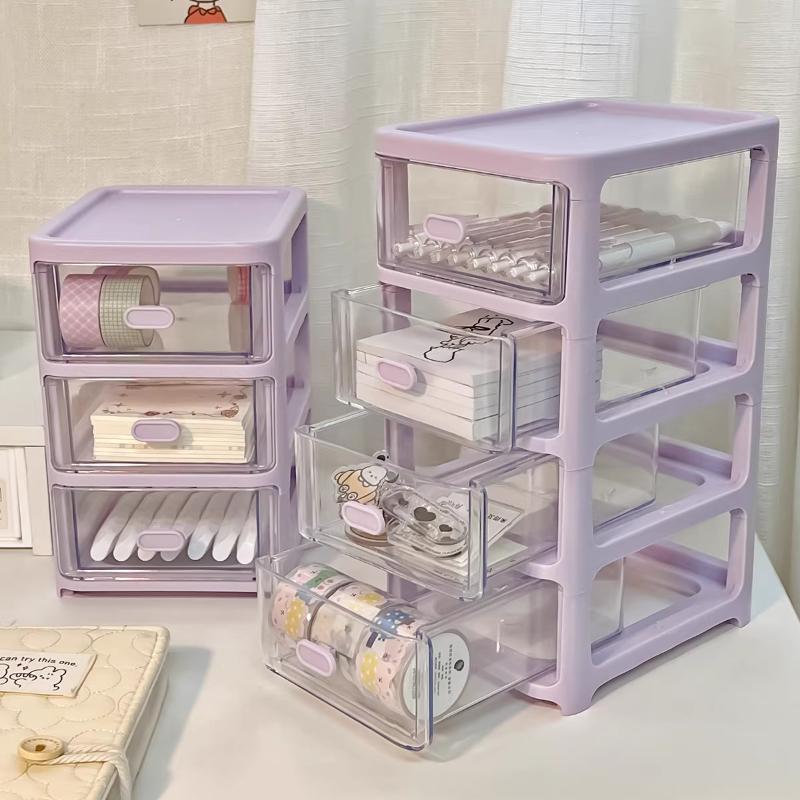 Purple Desktop Storage Box Organizer with Drawers Clear Plastic Office School Stationery Makeup Cosmetic Jewelry Storage Boxes