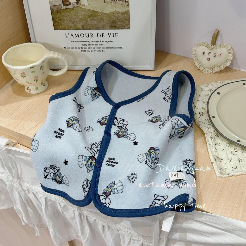 Autumn/Winter Cartoon Print Olibo Fleece Kid's Double-Sided Vest - Small Roll, Solid Color