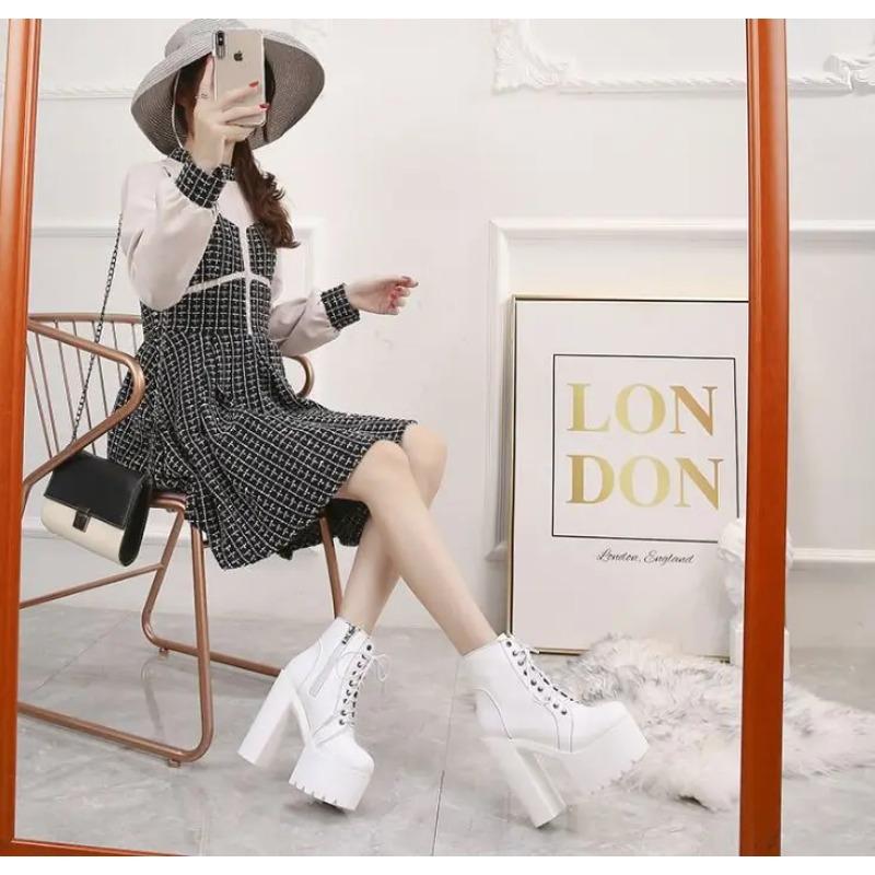 Europe and America Style Sexy High Heels 15 Cm Crude with Super High Heel Women's Boots Ankle Boots Classic Fashion Short Boots