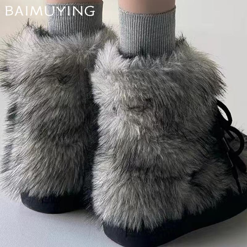 Fur Platform Women Ankle Boots Flats Warm Fashion Shoes Woman 2025 Trend Winter Designer New Brand Walking Cozy Punk Femme Botas