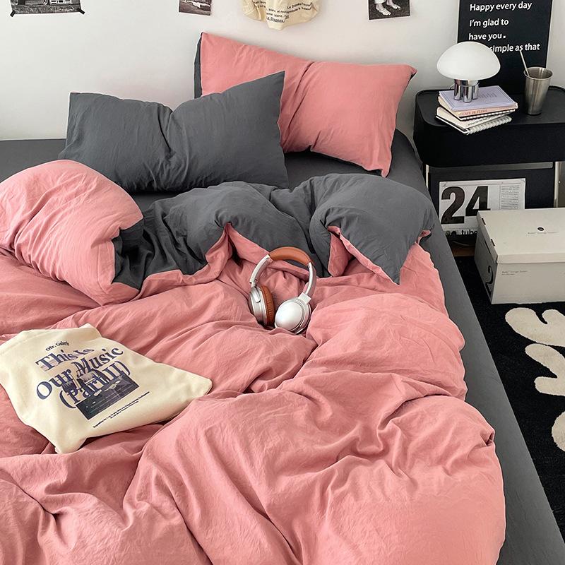 Solid Color Pure Cotton 4-Pcs Set Class A Maternal Infant Grade Naked Sleeping Sheets Quilt Cover Washed Cotton Bedding 3-Pcs Set