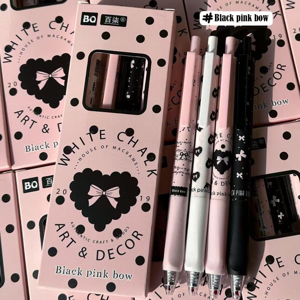 4PCS/Set Cute Bow Gel Pen Soft Grip Ballpoint Pen New Black Pen  Writing Tool