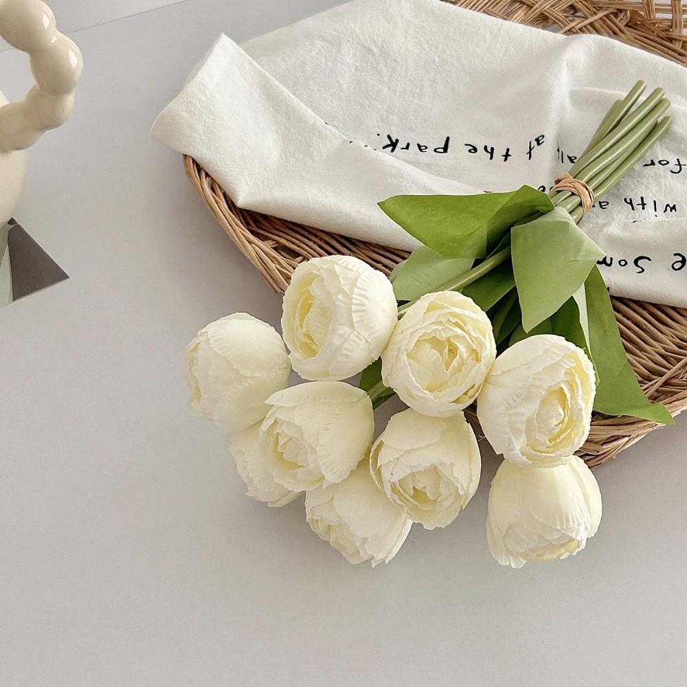 9pcs/bunch Silk Artificial Tulip 39cm Fake Flower Realistic Faux Tulip Bouquet Home